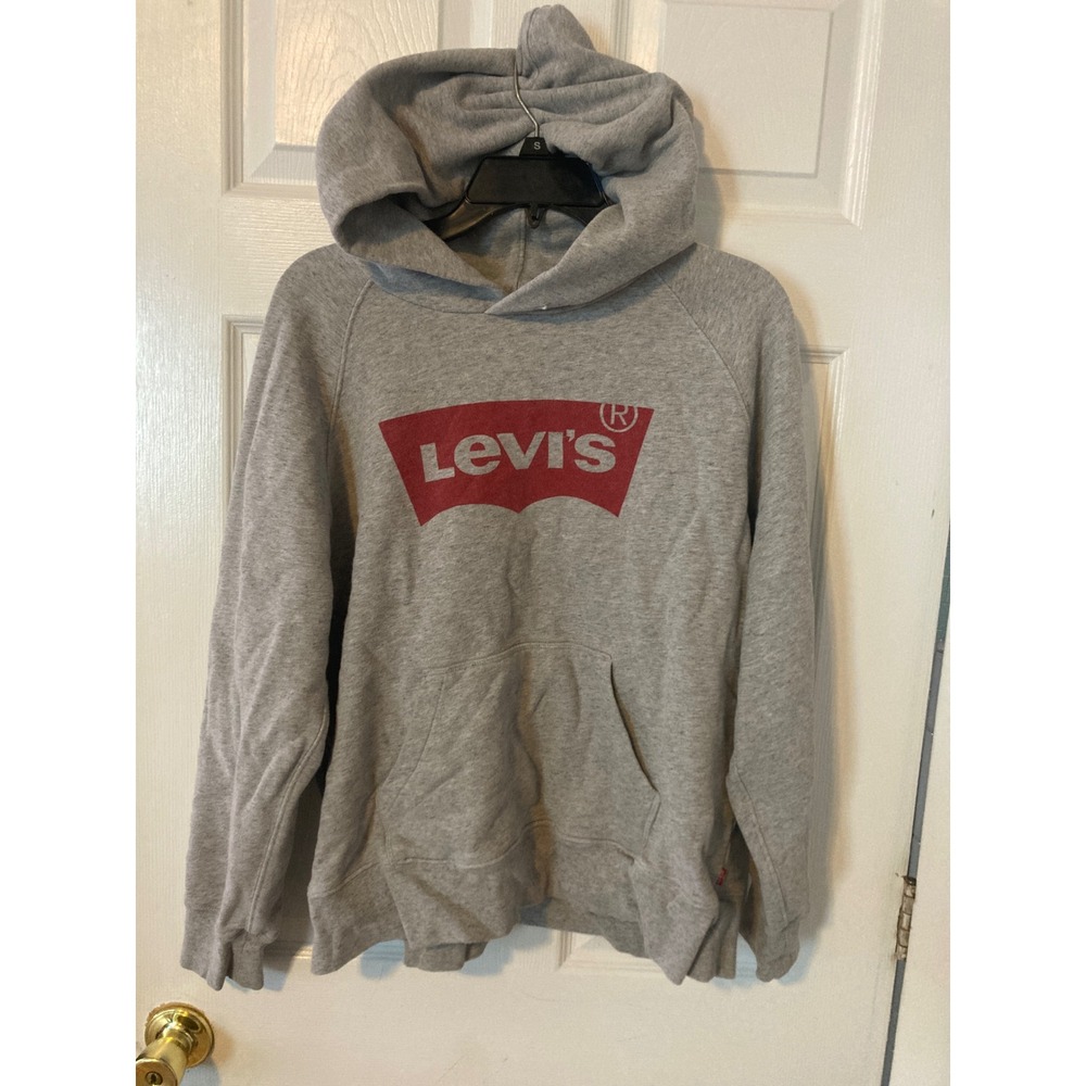 Levis Mens Heather Gray Batwing Logo Pullover Hoodie Sweatshirt Size M